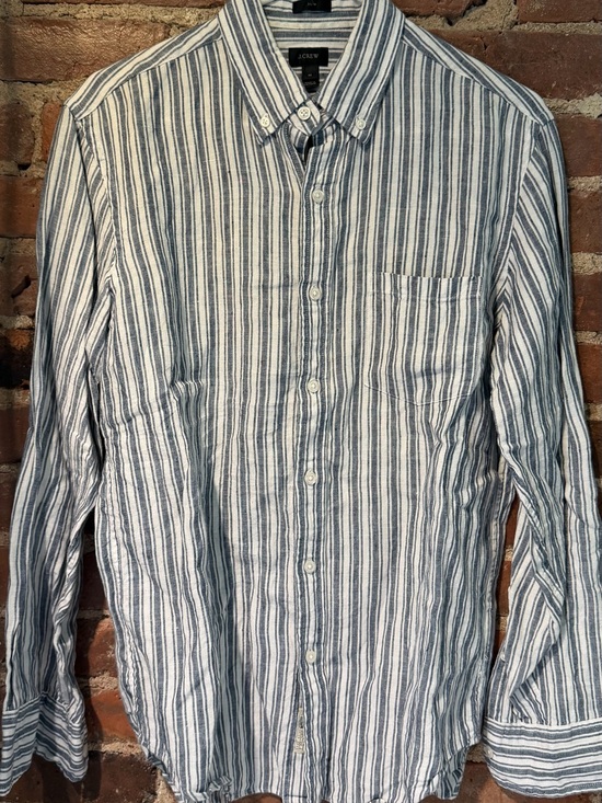J. Crew Other - Men's J. Crew Irish Linen Button Down - Slim Medium - White / Blue Stripes